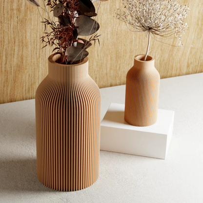 Modern Bottle Vase – Sleek, Eco-Friendly & Waterproof with Natural Wood Texture