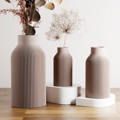 Modern Bottle Vase – Sleek, Eco-Friendly & Waterproof with Natural Wood Texture